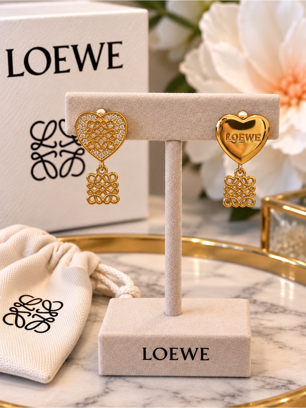 Gold Heart Drop Earrings
